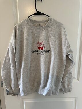 Saint Laurent Gray Crewneck with Red Cherry Motif